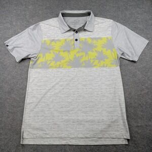 Sunday Crew Polo Shirt Mens XL Gray Yellow UPF 50+ Palm Tree Print Performance